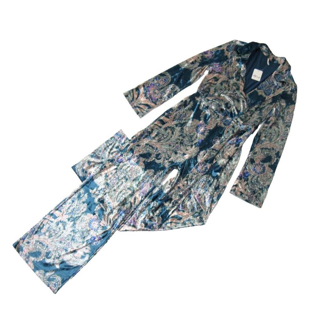 NWT Free People Delphine in Navy Blue Floral Velvet Jumpsuit XS $178
